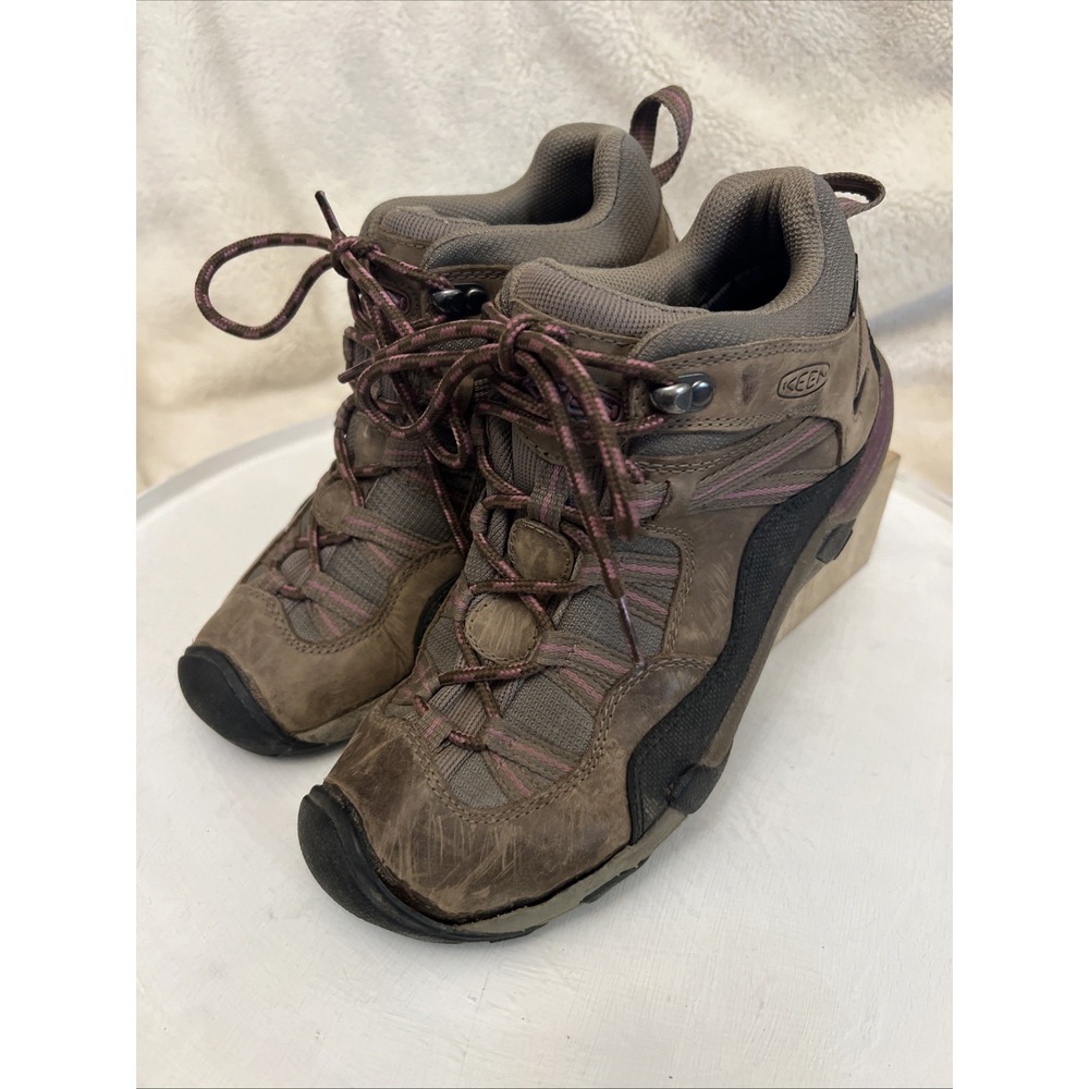 KEEN Targhee Womens Brown Purple Leather Hiking Ankle Boots 7.5 M 5297-SHGN